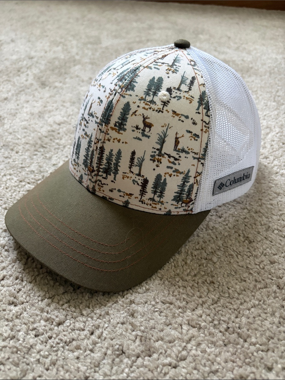 Columbia Men Olive Brim Woodland Print Trucker Hat